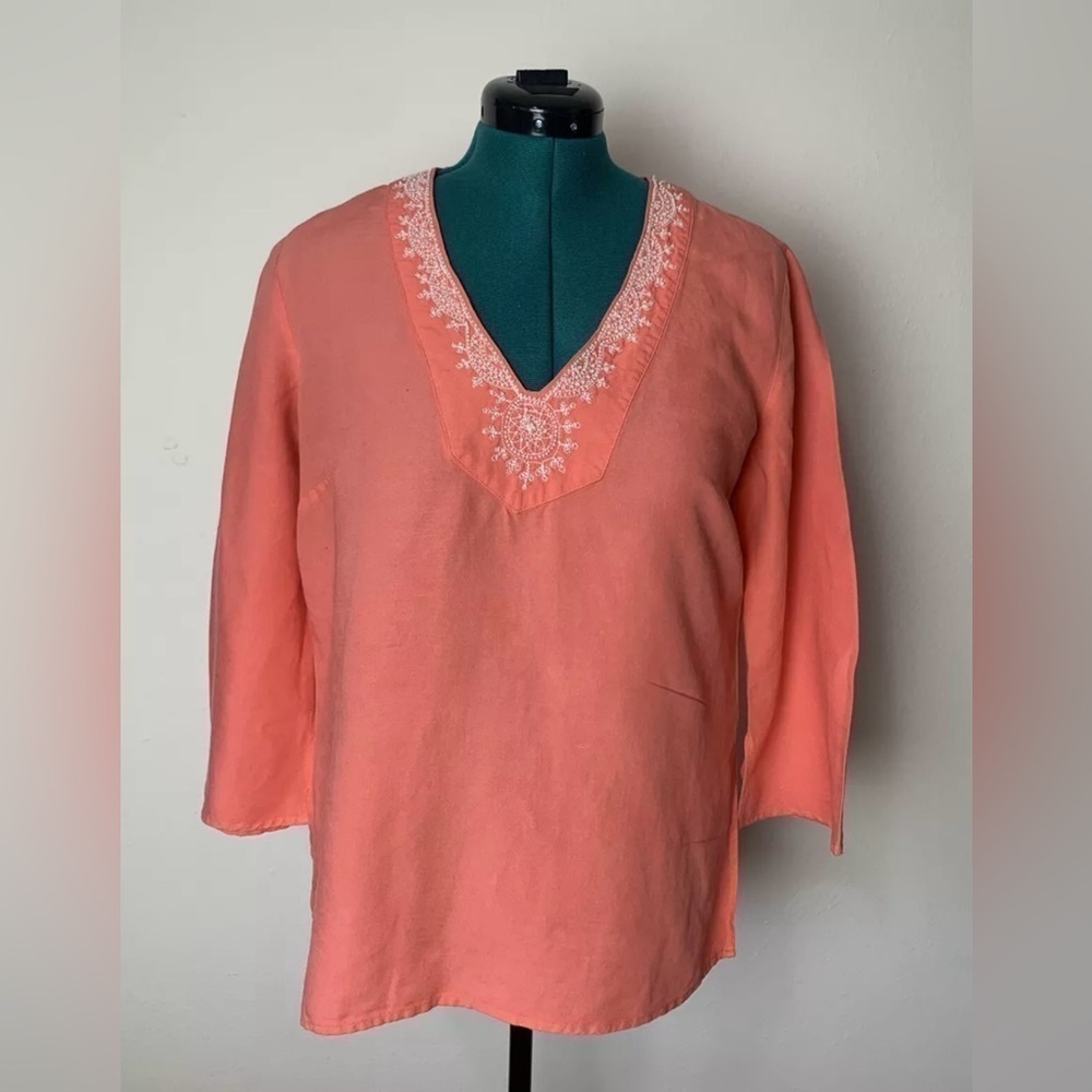 New York and Company Tunic Women Medium Relaxed Fit Linen Casual Summer Blouse